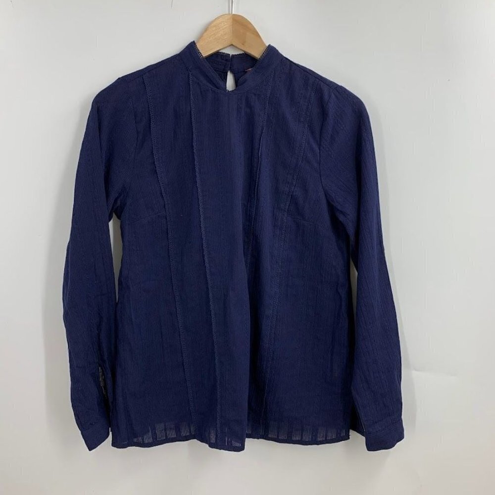 Modcloth High-Neck Long Sleeve 100% Cotton Blouse Lace Embroidered Top Size S